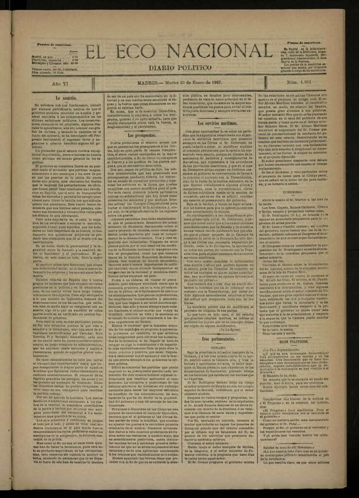 Miniatura de El Eco Nacional de 25 de enero de 1887, nº 1911