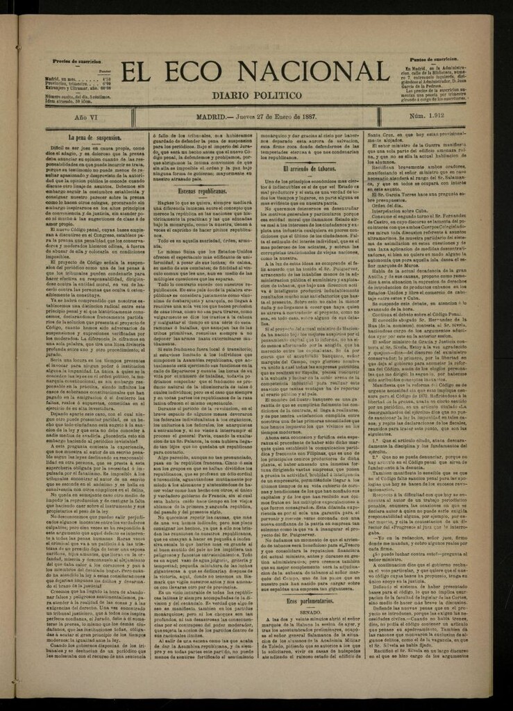 Miniatura de El Eco Nacional de 27 de enero de 1887, nº 1912