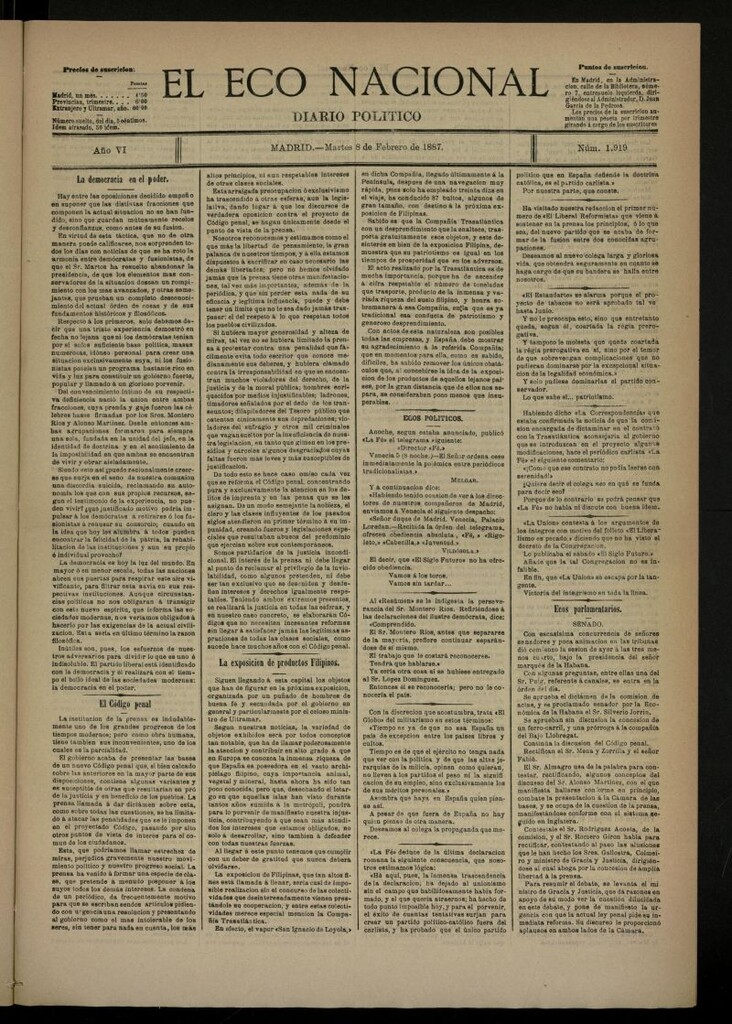 Miniatura de El Eco Nacional de 8 de febrero de 1887, nº 1919