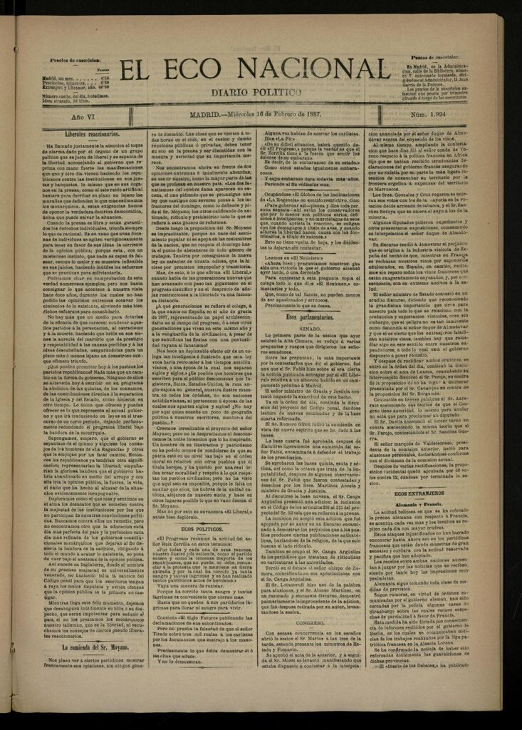 Miniatura de El Eco Nacional de 16 de febrero de 1887, nº 1924