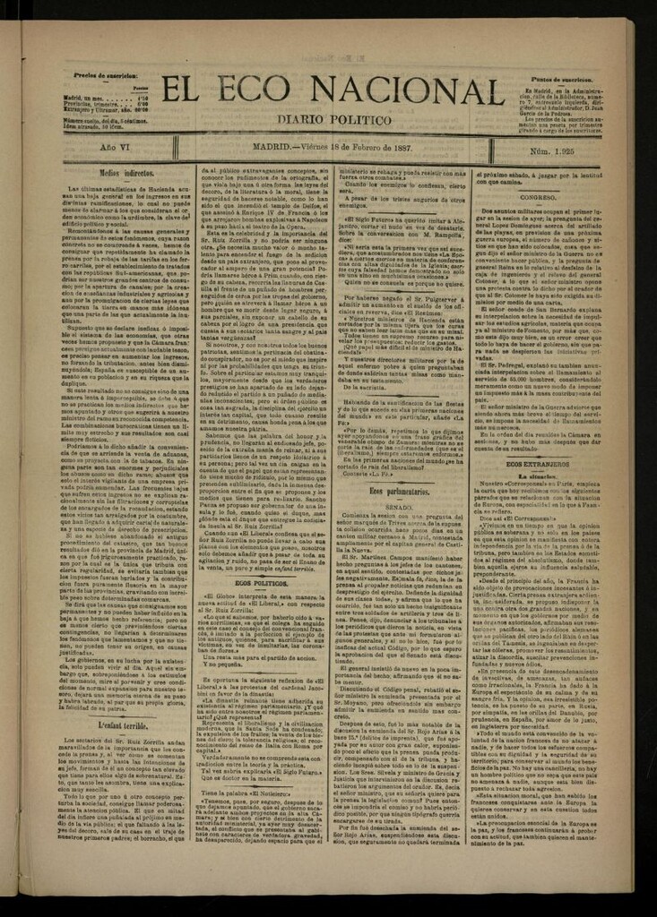 Miniatura de El Eco Nacional de 18 de febrero de 1887, nº 1925