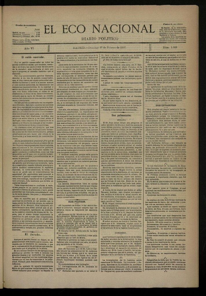 Miniatura de El Eco Nacional de 27 de febrero de 1887, nº 1929