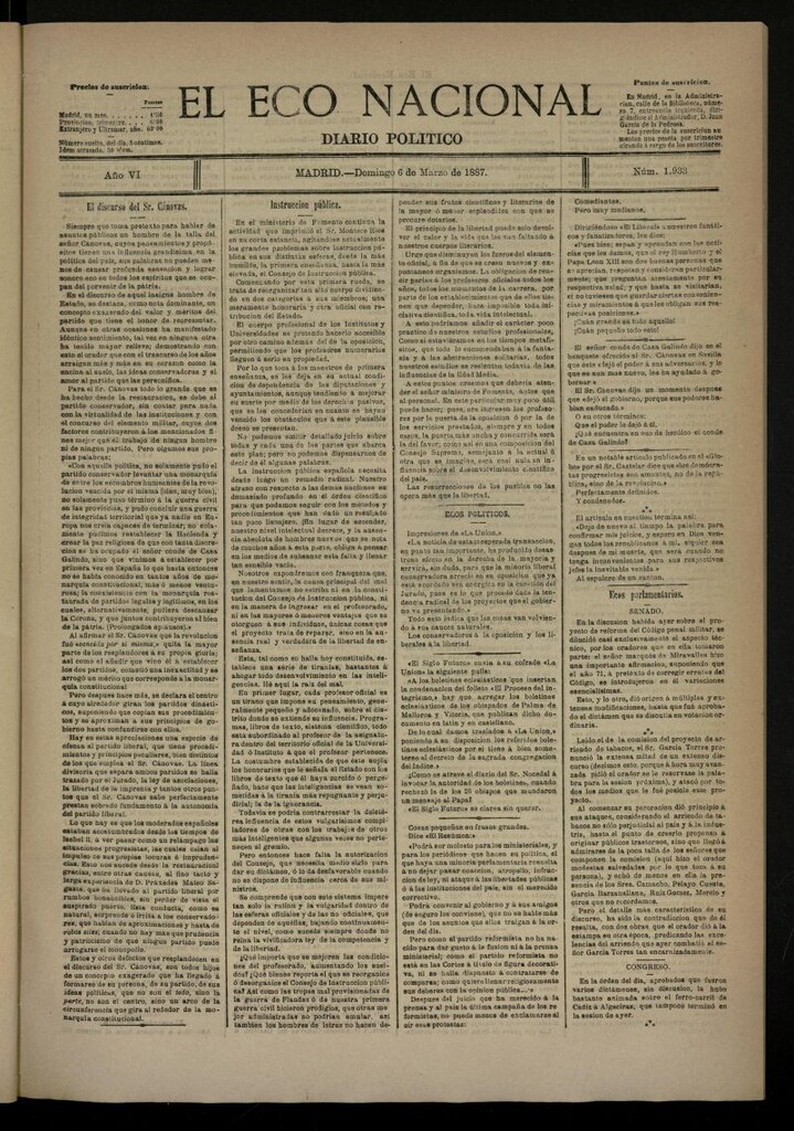 Miniatura de El Eco Nacional de 6 de marzo de 1887, nº 1933