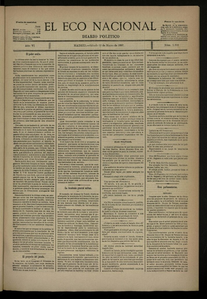Miniatura de El Eco Nacional de 12 de marzo de 1887, nº 1936