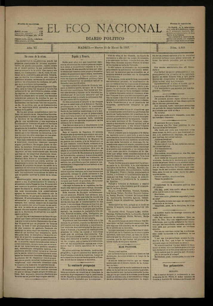 Miniatura de El Eco Nacional de 15 de marzo de 1887, nº 1938