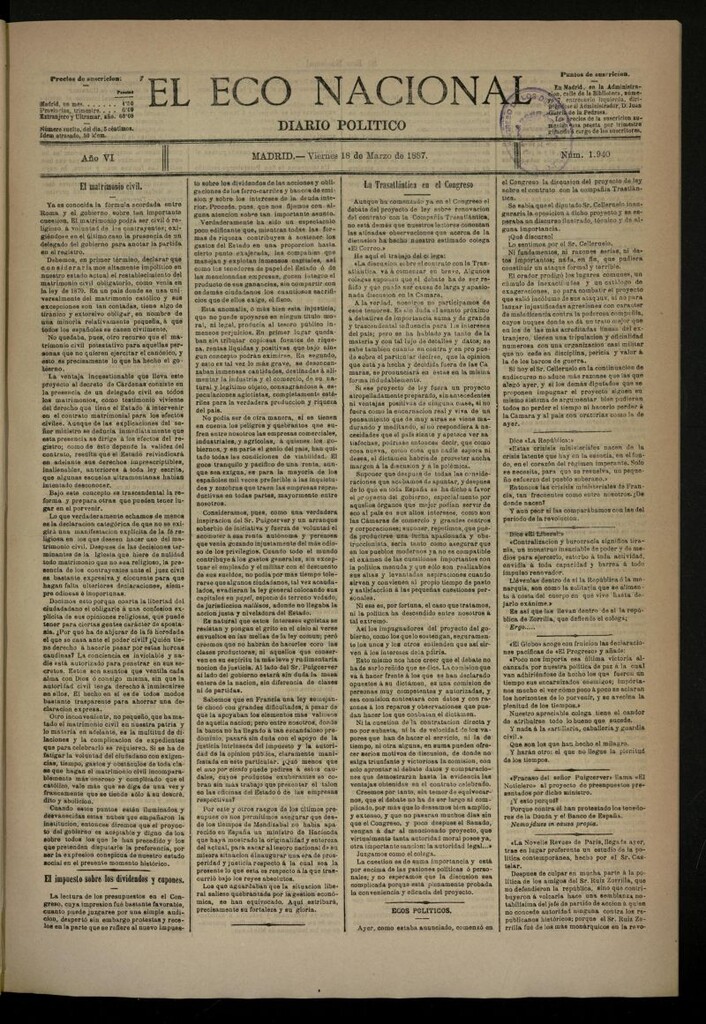 Miniatura de El Eco Nacional de 18 de marzo de 1887, nº 1940
