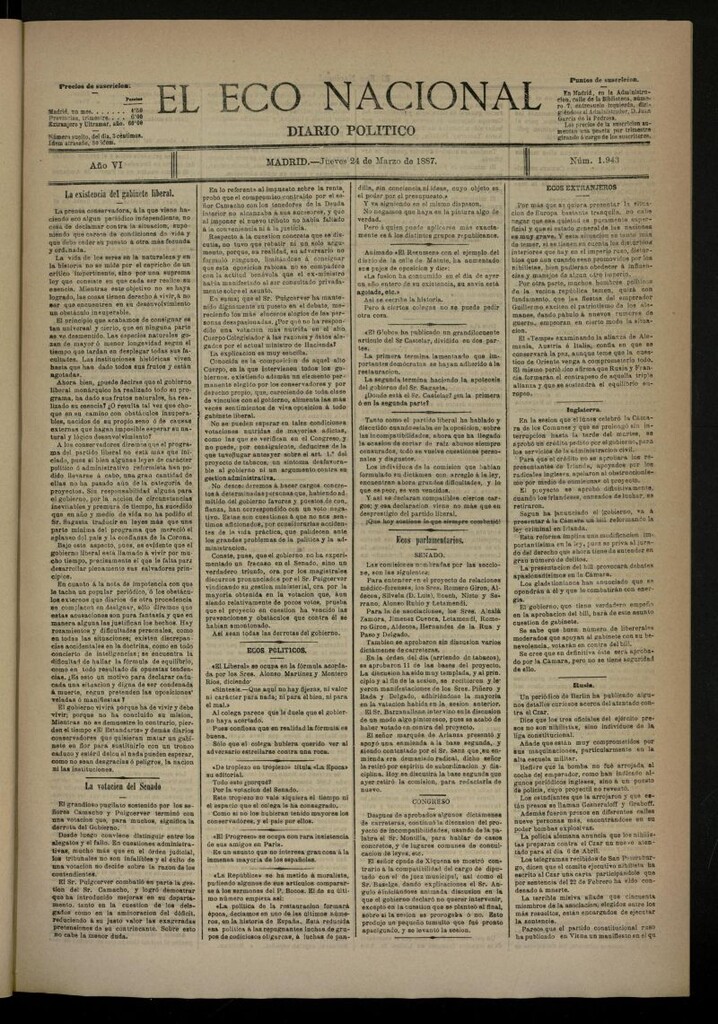 Miniatura de El Eco Nacional de 24 de marzo de 1887, nº 1943