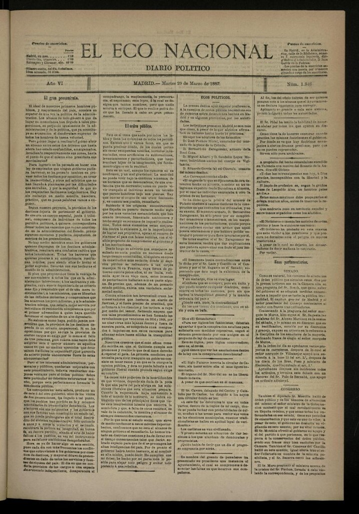 Miniatura de El Eco Nacional de 29 de marzo de 1887, nº 1946