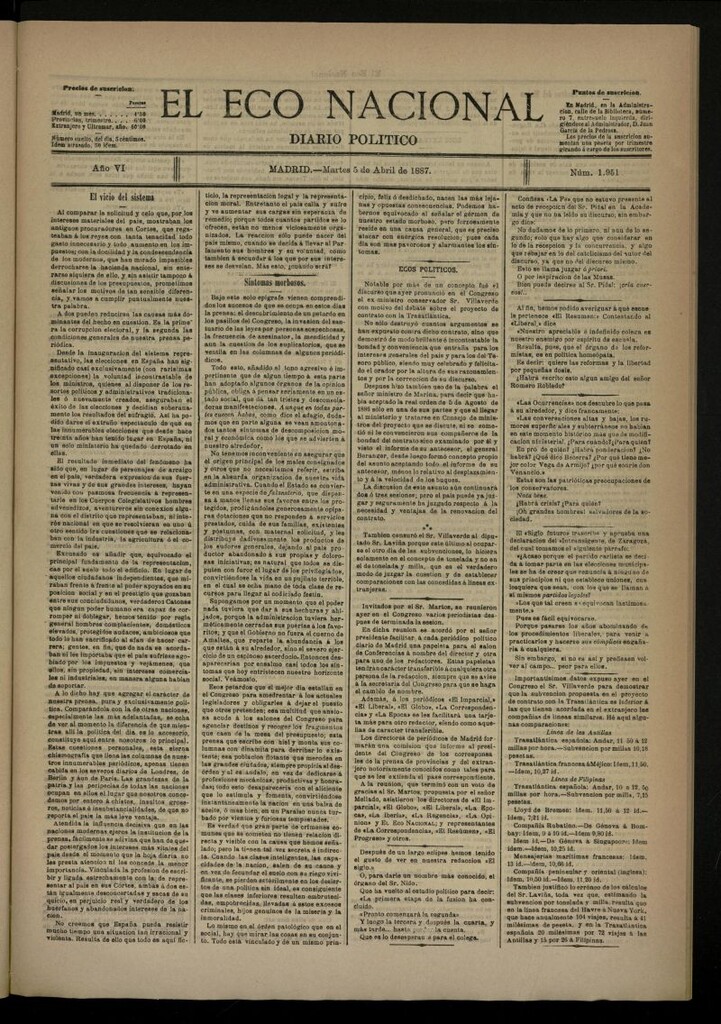 Miniatura de El Eco Nacional de 5 de abril de 1887, nº 1951