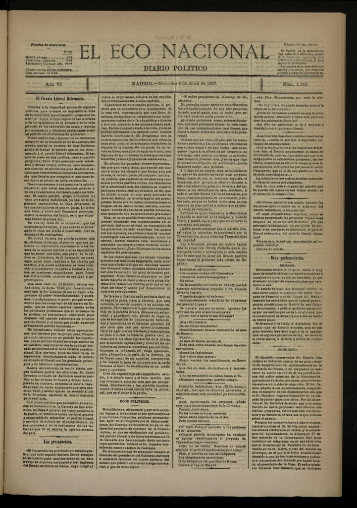 Miniatura de El Eco Nacional de 6 de abril de 1887, nº 1952