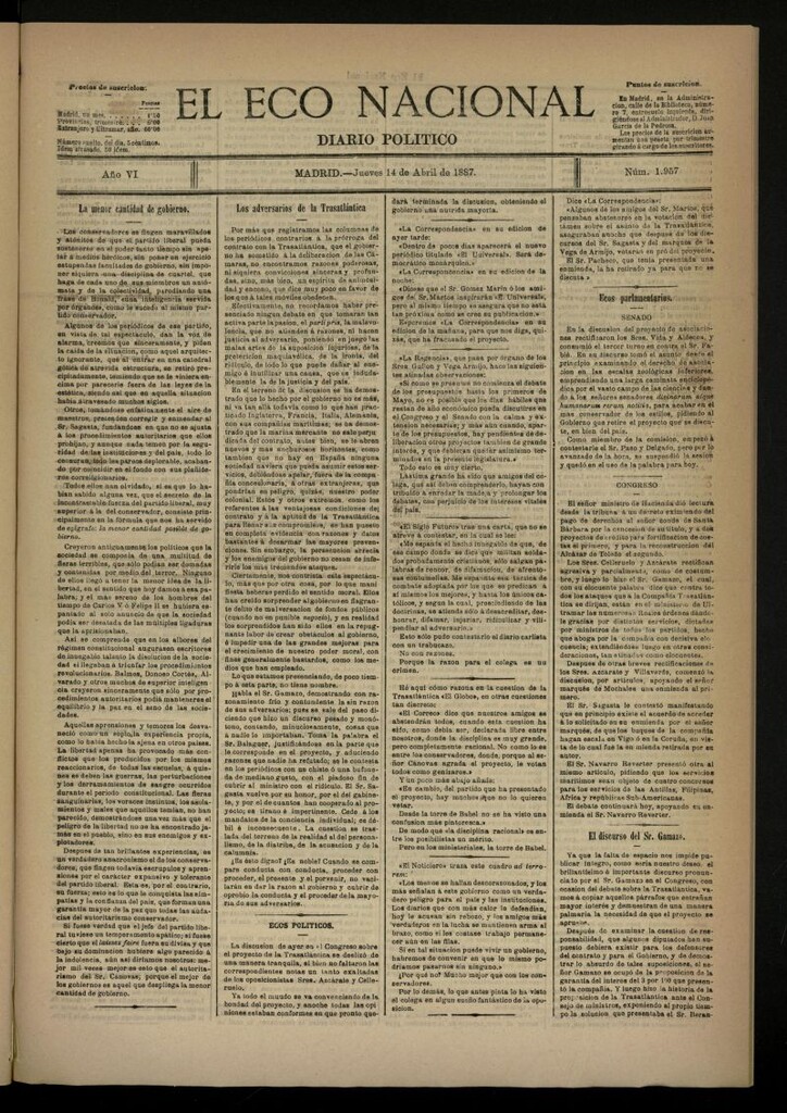 Miniatura de El Eco Nacional de 14 de abril de 1887, nº 1957