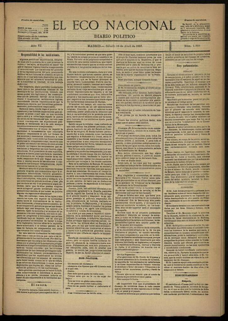 Miniatura de El Eco Nacional de 16 de abril de 1887, nº 1958