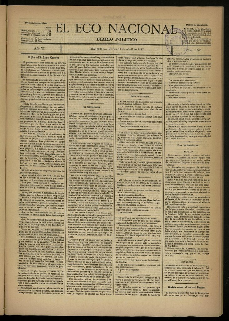 Miniatura de El Eco Nacional de 19 de abril de 1887, nº 1960