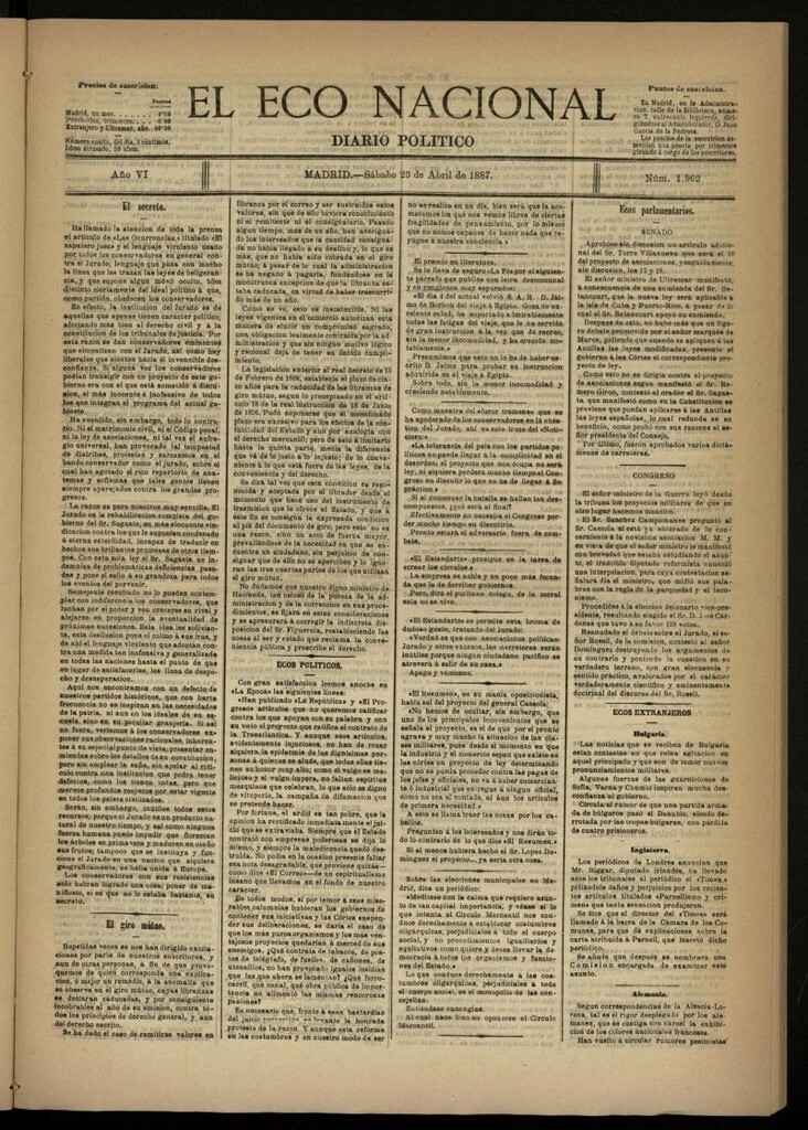 Miniatura de El Eco Nacional de 23 de abril de 1887, nº 1962