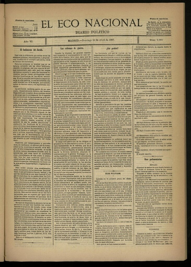 Miniatura de El Eco Nacional de 24 de abril de 1887, nº 1963
