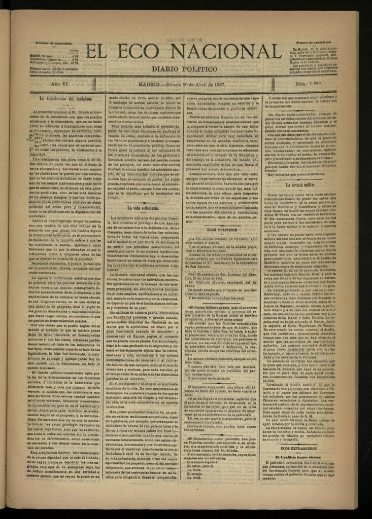 Miniatura de El Eco Nacional de 30 de abril de 1887, nº 1966