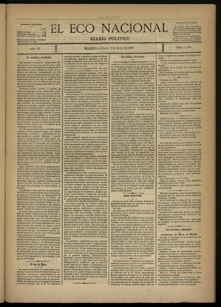 Miniatura de El Eco Nacional de 3 de mayo de 1887, nº 1968