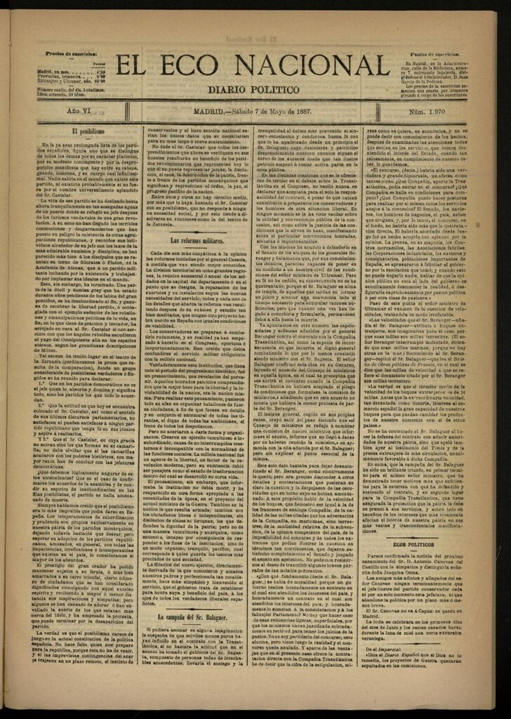 Miniatura de El Eco Nacional de 7 de mayo de 1887, nº 1970