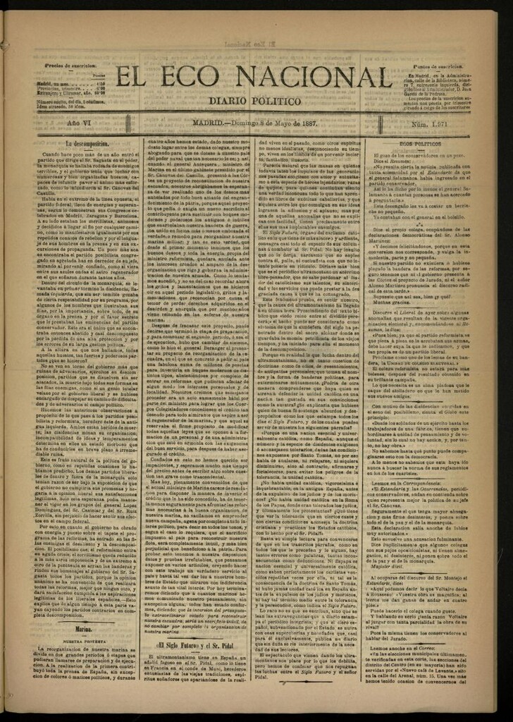 Miniatura de El Eco Nacional de 8 de mayo de 1887, nº 1971