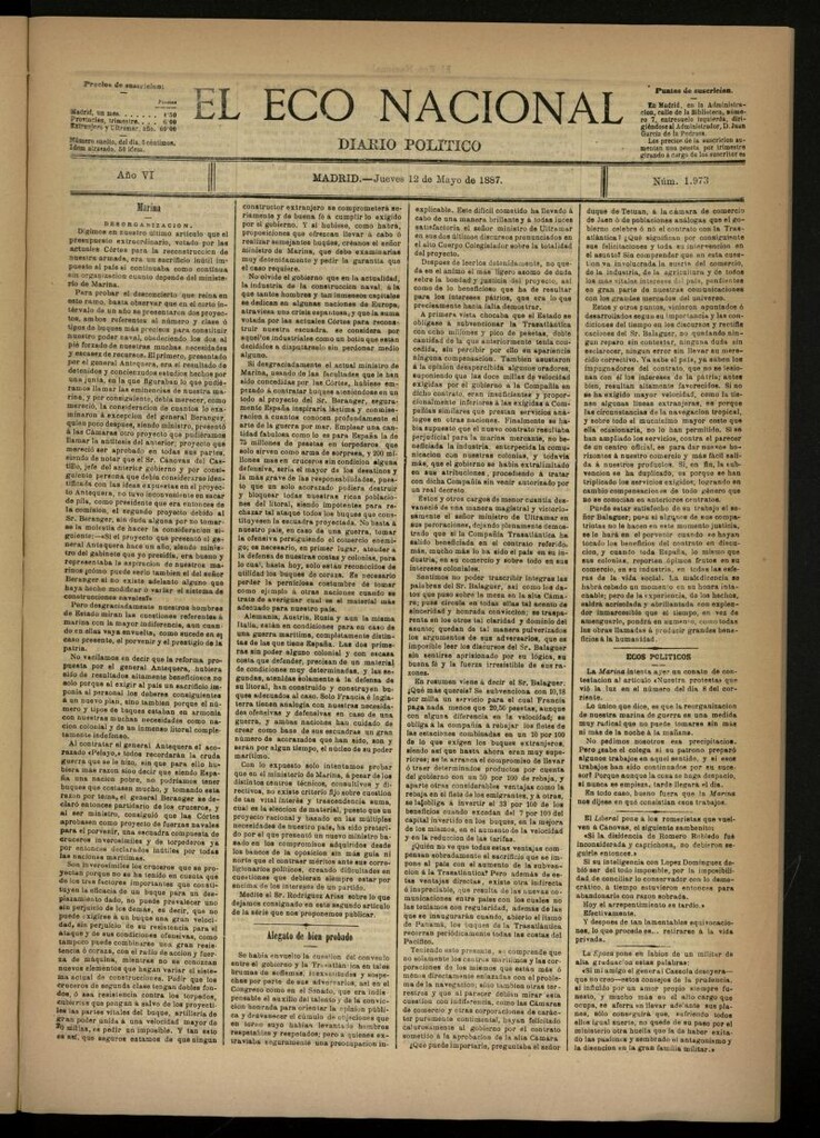 Miniatura de El Eco Nacional de 12 de mayo de 1887, nº 1973