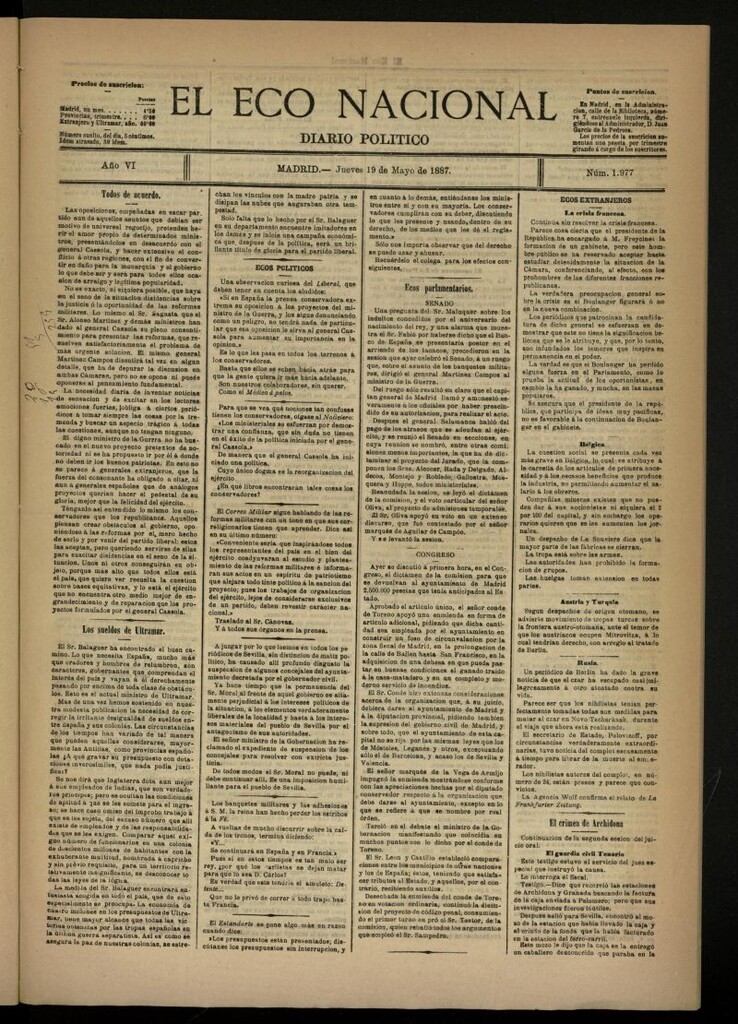 Miniatura de El Eco Nacional de 19 de mayo de 1887, nº 1977