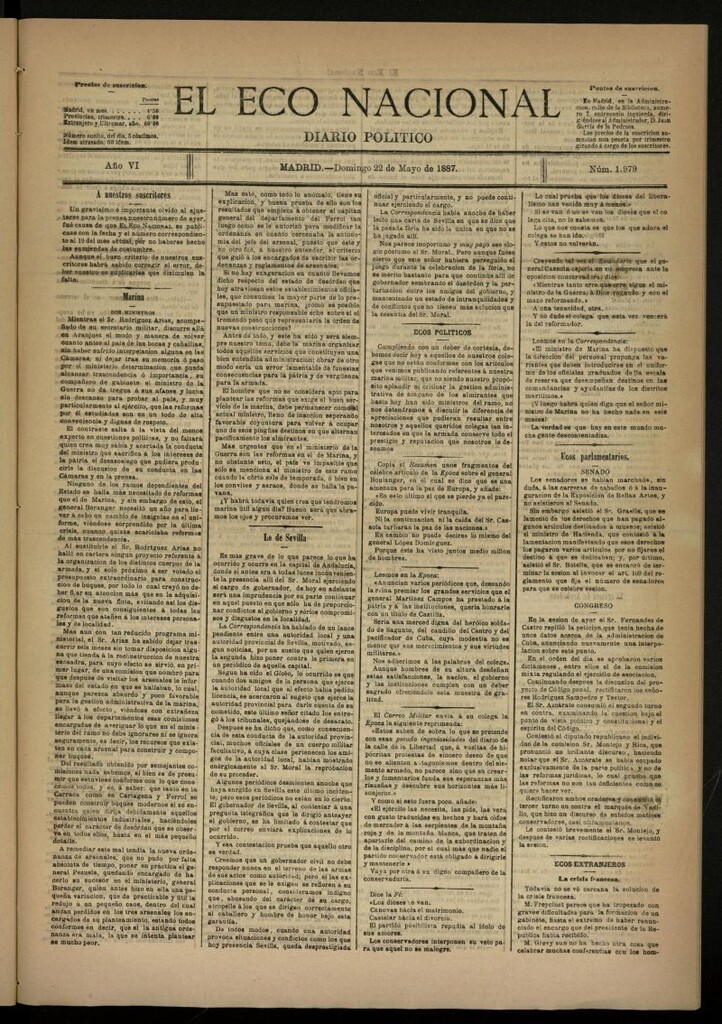 Miniatura de El Eco Nacional de 22 de mayo de 1887, nº 1979