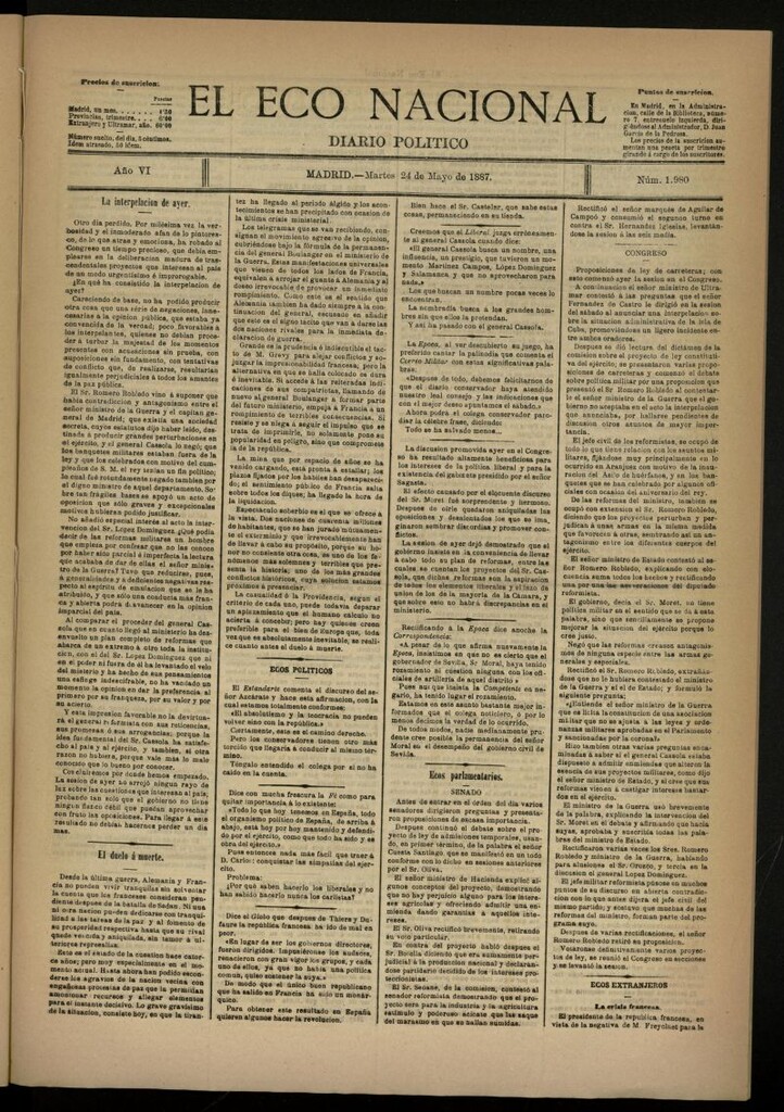 Miniatura de El Eco Nacional de 24 de mayo de 1887, nº 1980