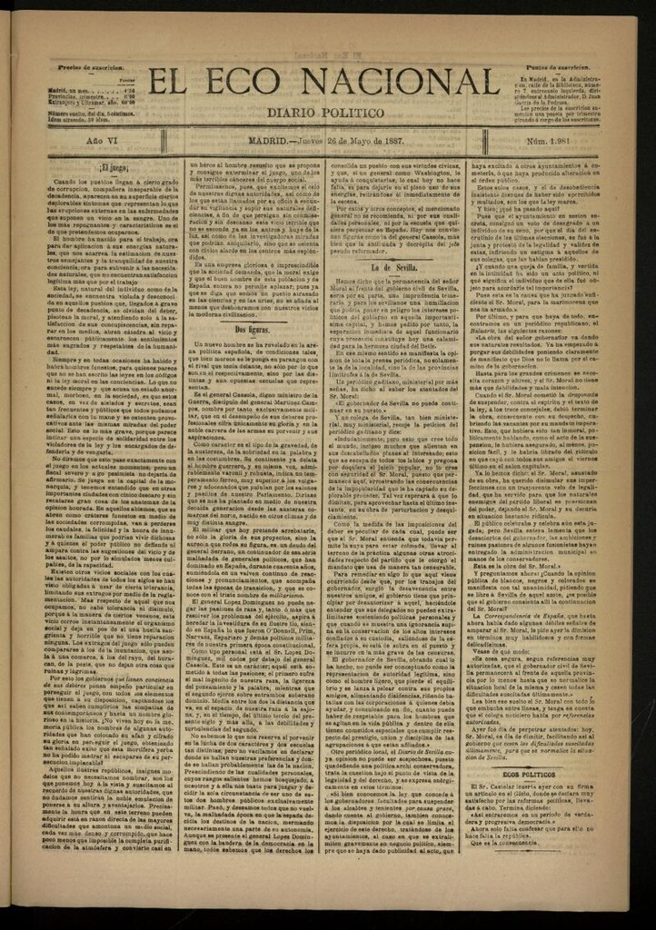 Miniatura de El Eco Nacional de 26 de mayo de 1887, nº 1981