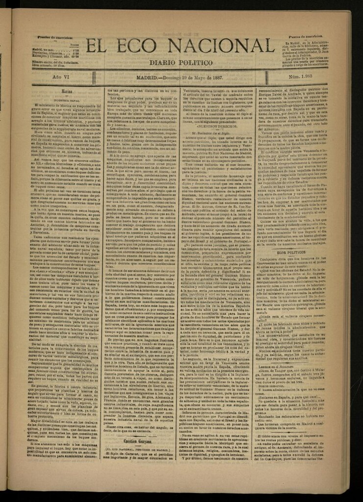 Miniatura de El Eco Nacional de 29 de mayo de 1887, nº 1983