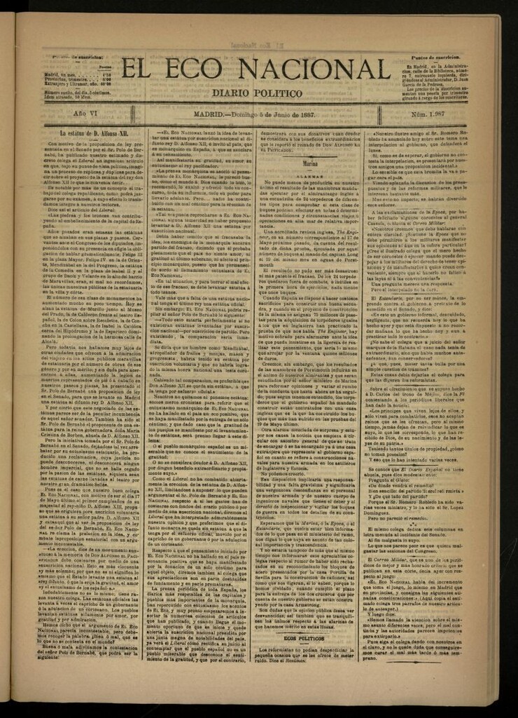 Miniatura de El Eco Nacional de 5 de junio de 1887, nº 1987