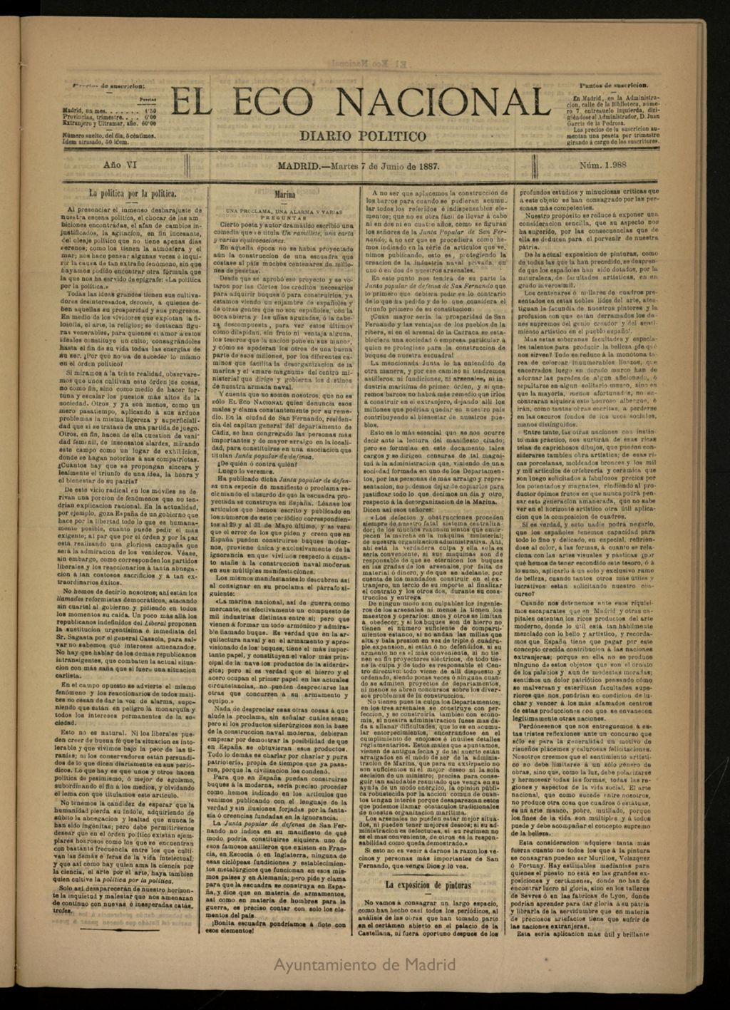 Miniatura de El Eco Nacional de 7 de junio de 1887, nº 1988