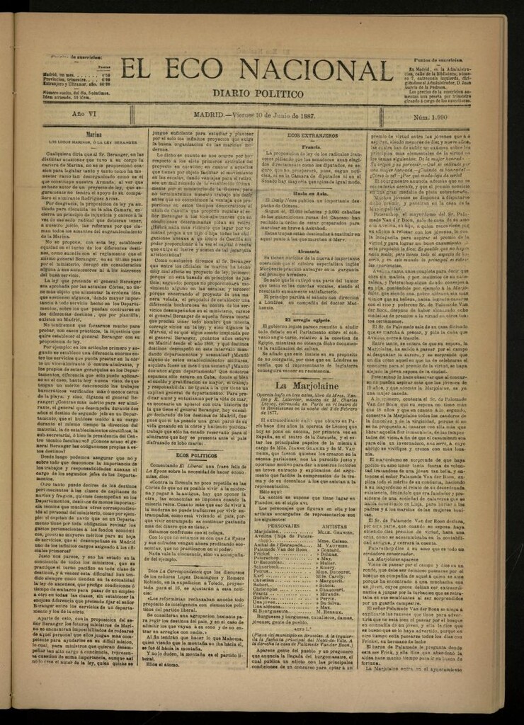 Miniatura de El Eco Nacional de 10 de junio de 1887, nº 1990