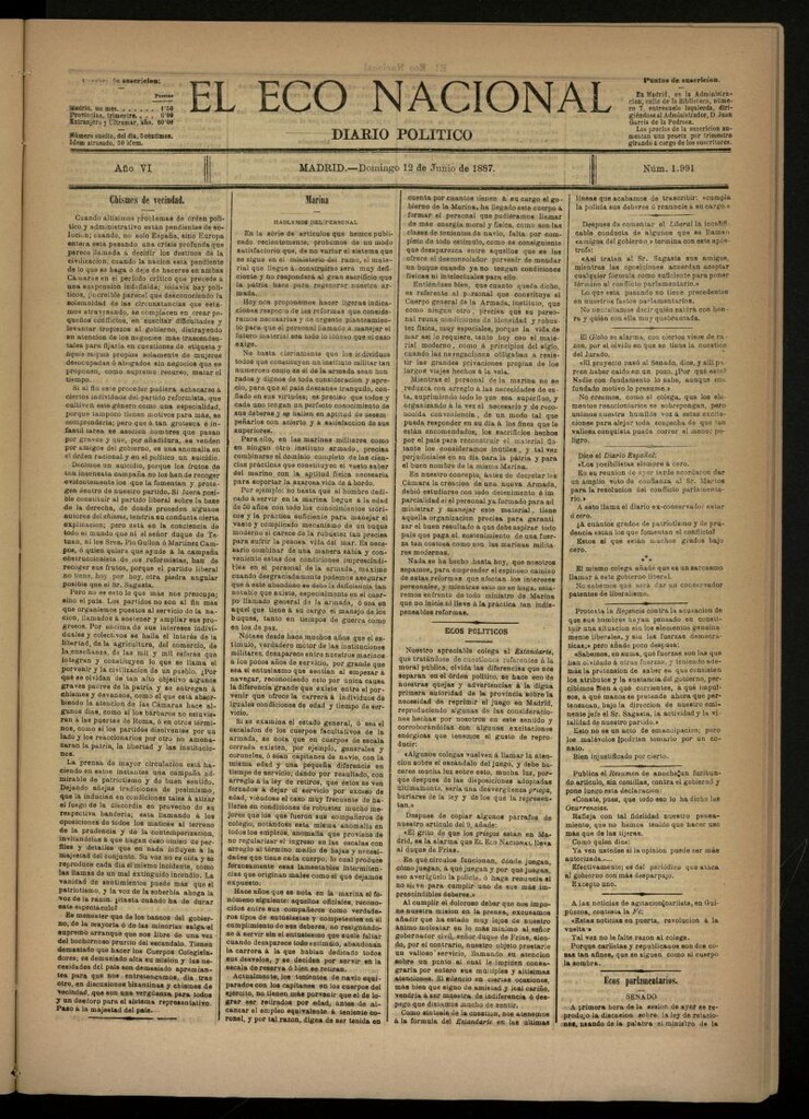 Miniatura de El Eco Nacional de 12 de junio de 1887, nº 1991