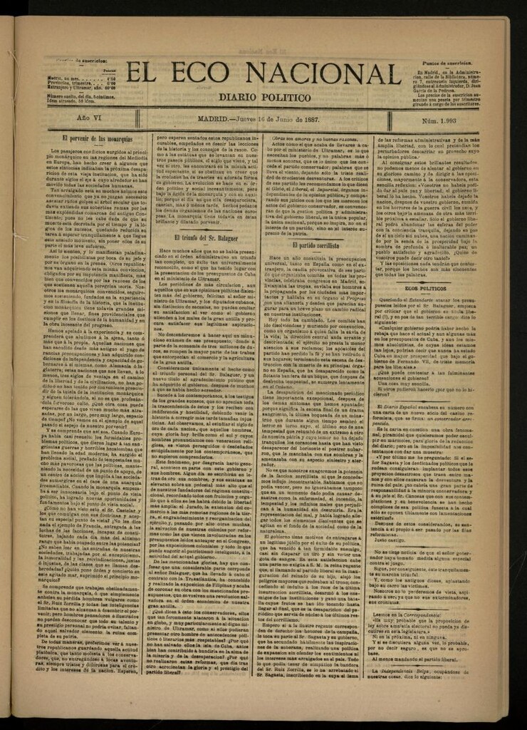 Miniatura de El Eco Nacional de 16 de junio de 1887, nº 1993
