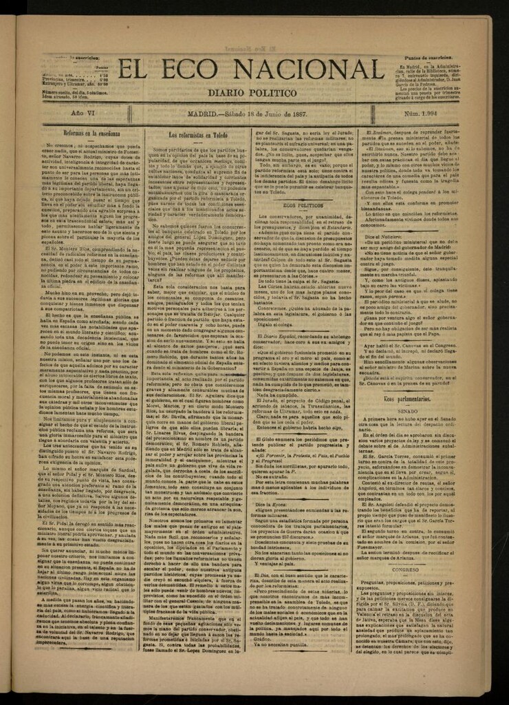 Miniatura de El Eco Nacional de 18 de junio de 1887, nº 1994
