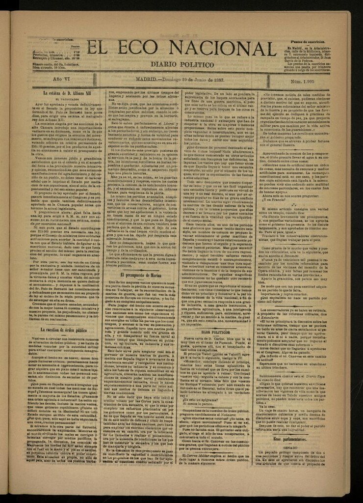 Miniatura de El Eco Nacional de 19 de junio de 1887, nº 1995