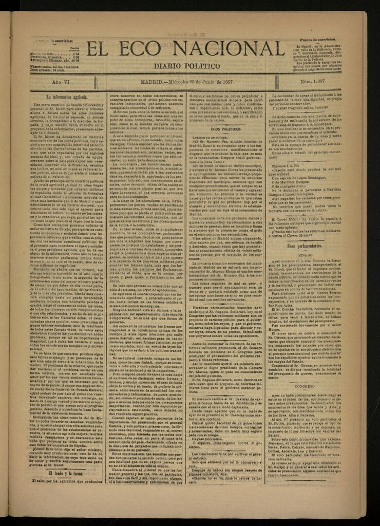 Miniatura de El Eco Nacional de 23 de junio de 1887, nº 1997