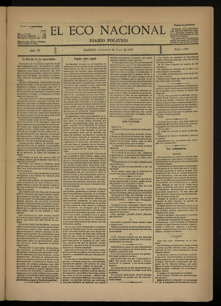 Miniatura de El Eco Nacional de 24 de junio de 1887, nº 1998