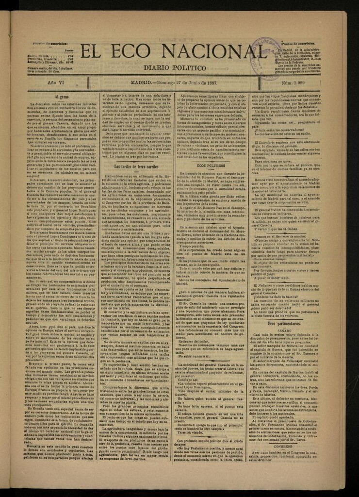 Miniatura de El Eco Nacional de 27 de junio de 1887, nº 1999
