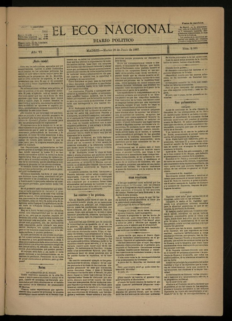 Miniatura de El Eco Nacional de 28 de junio de 1887, nº 2000