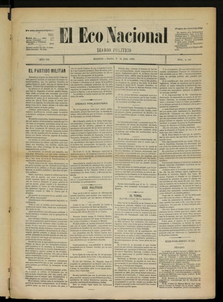 Miniatura de El Eco Nacional de 3 de julio de 1888, nº 2301