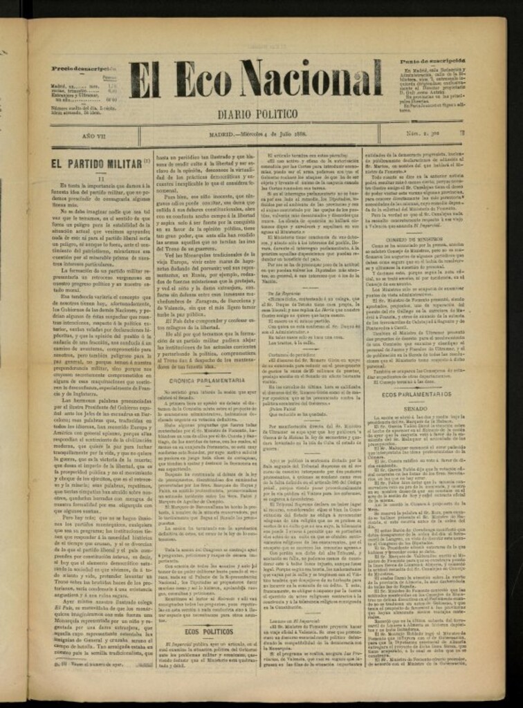 Miniatura de El Eco Nacional de 4 de julio de 1888, nº 2302