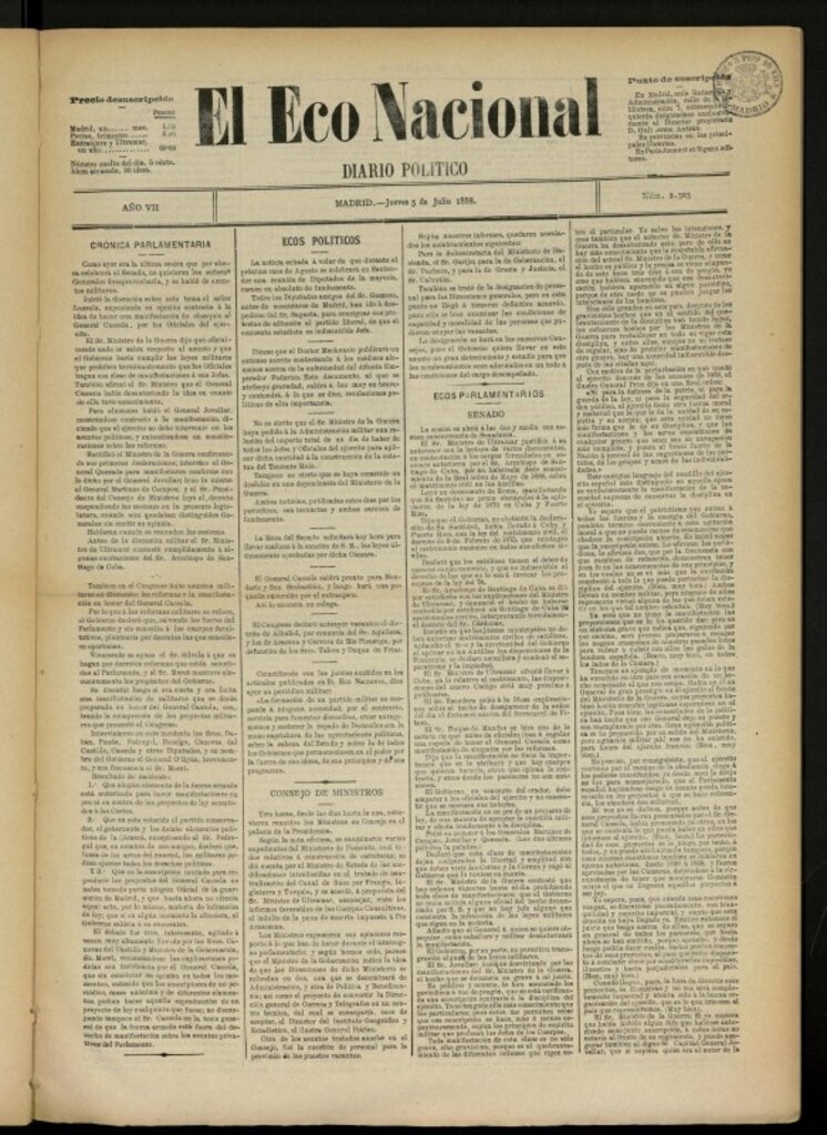 Miniatura de El Eco Nacional de 5 de julio de 1888, nº 2303