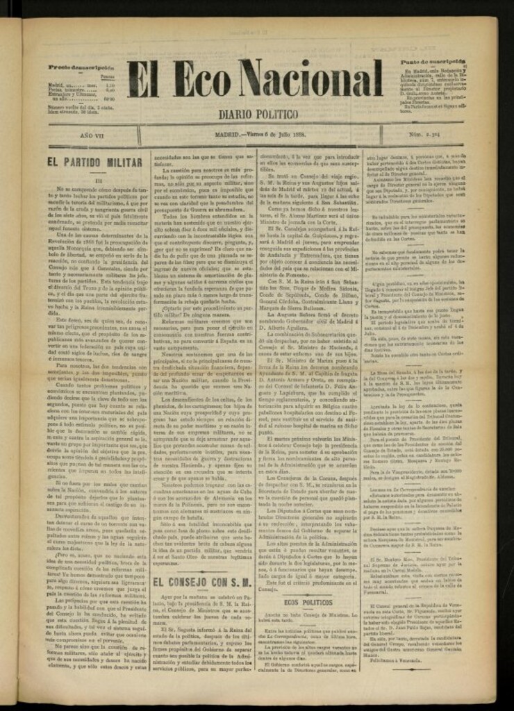 Miniatura de El Eco Nacional de 6 de julio de 1888, nº 2304