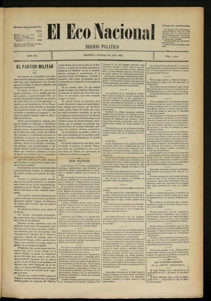 Miniatura de El Eco Nacional de 8 de julio de 1888, nº 2304 [sic]