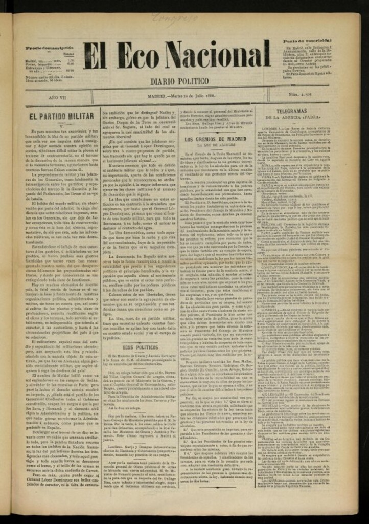 Miniatura de El Eco Nacional de 10 de julio de 1888, nº 2305