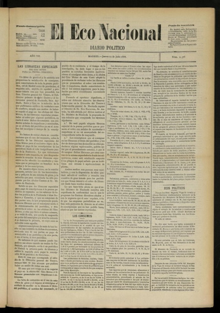 Miniatura de El Eco Nacional de 12 de julio de 1888, nº 2306 [sic]