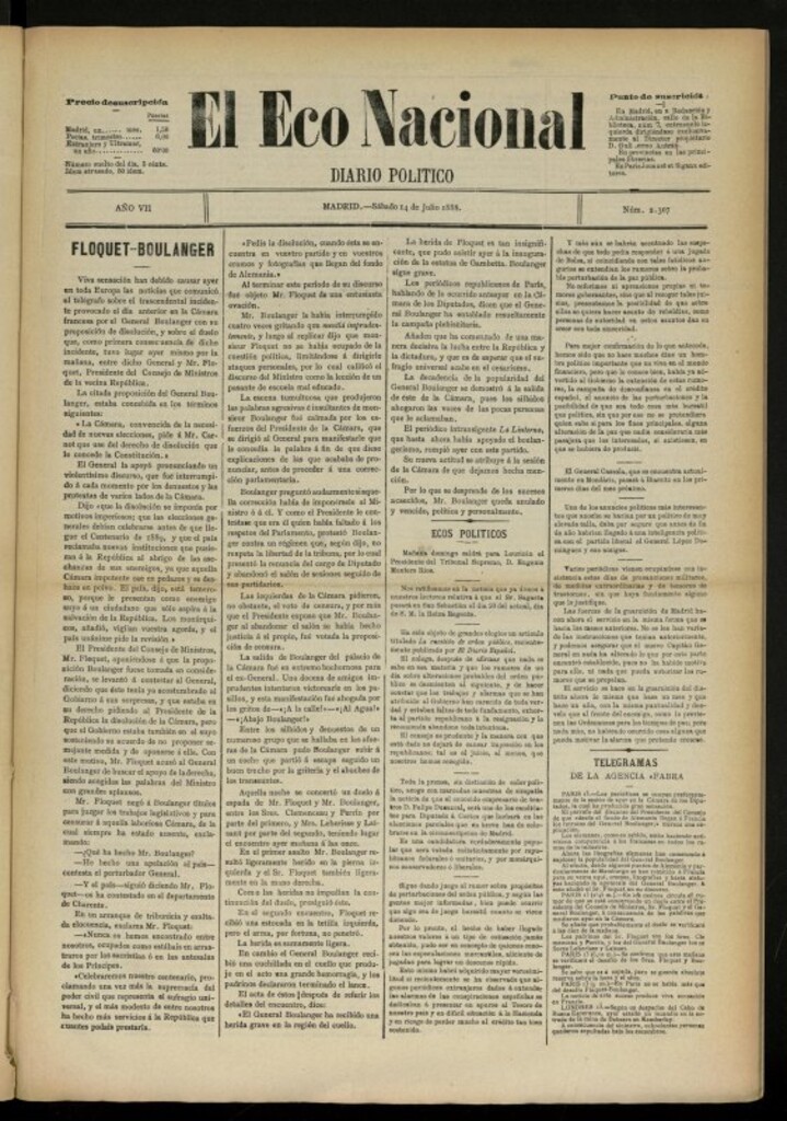 Miniatura de El Eco Nacional de 14 de julio de 1888, nº 2307