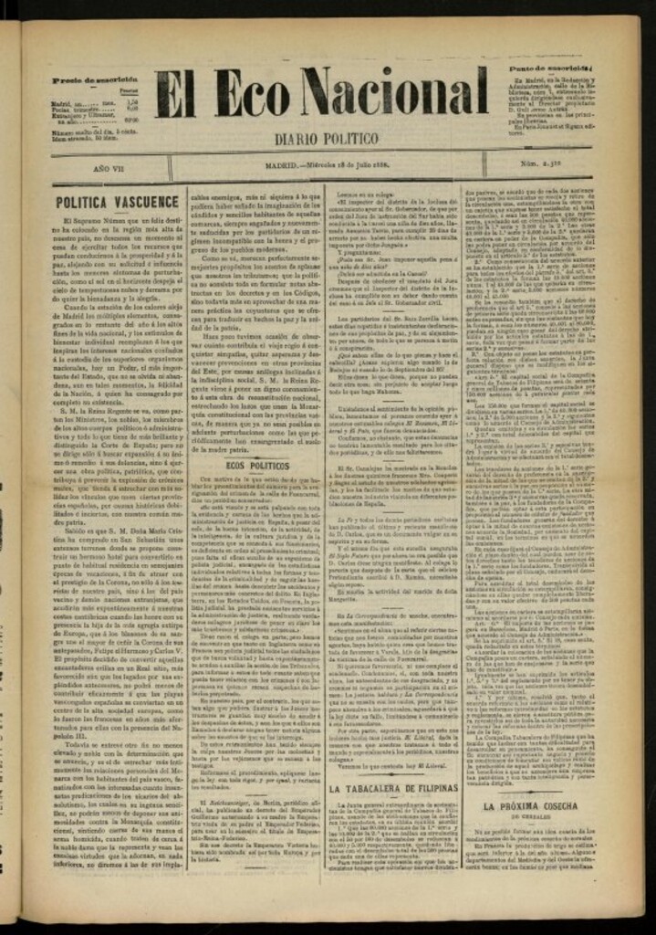 Miniatura de El Eco Nacional de 18 de julio de 1888, nº 2310
