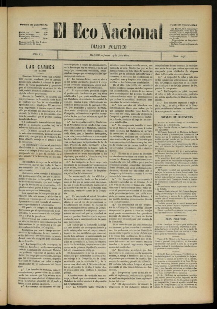 Miniatura de El Eco Nacional de 19 de julio de 1888, nº 2311